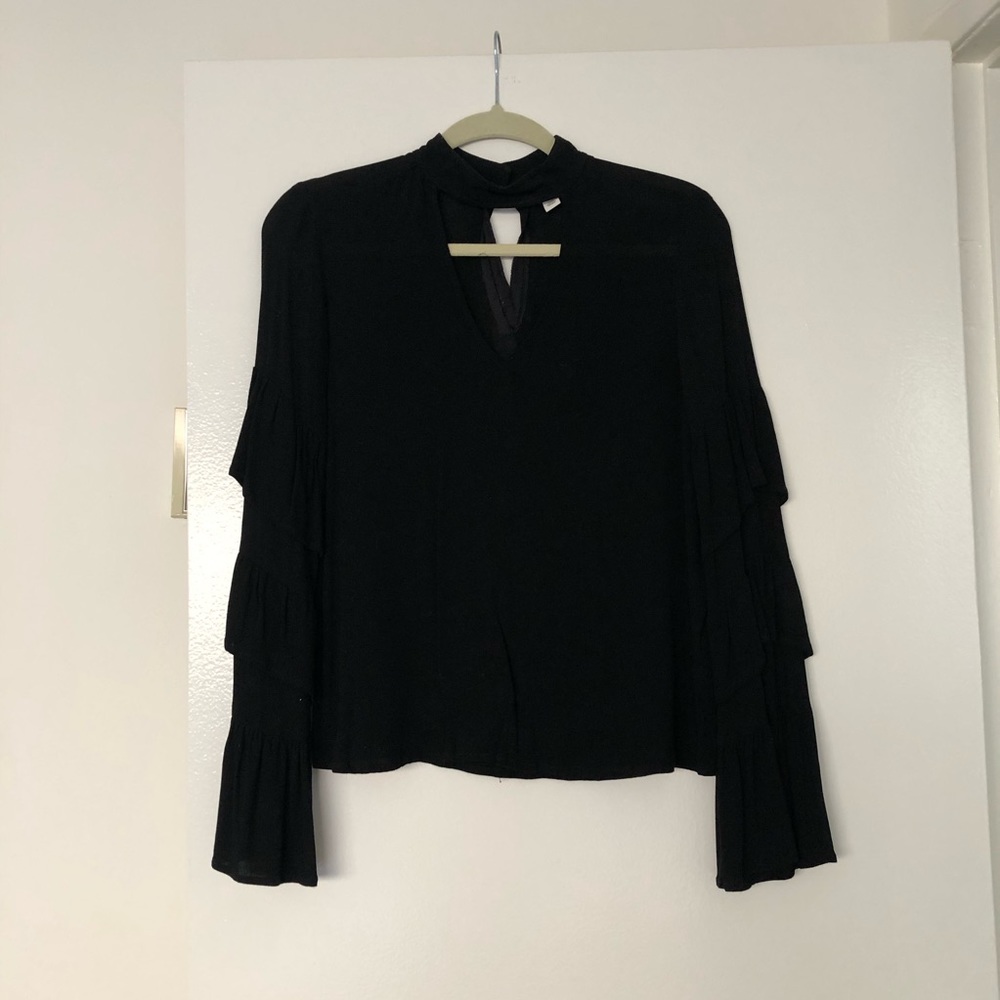 Nordstrom BP Black Long Sleeve Ruffle Top